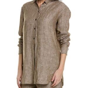 NWOT Women's Boden Linen Button Front Metallic Stripe Top Blouse Shirt US 16/18R
